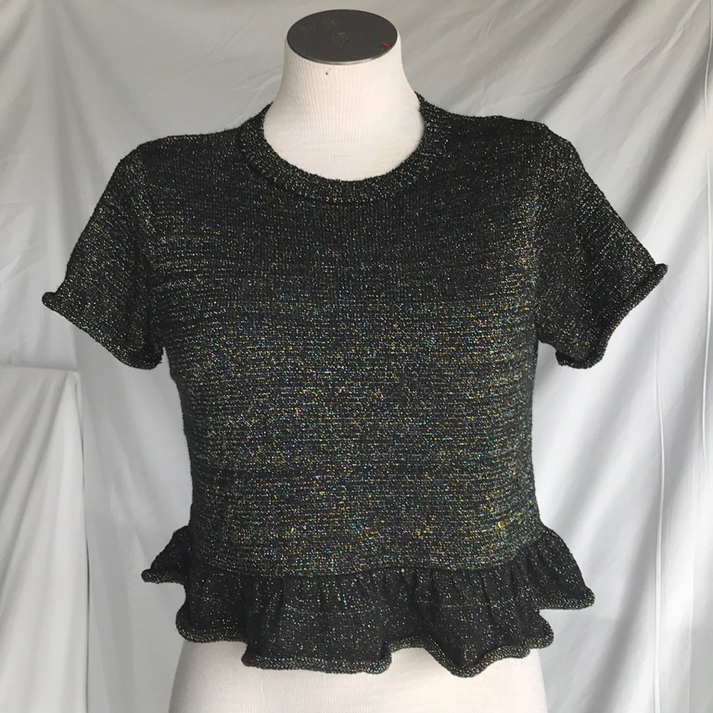 Zara black glitter crop top sz Small